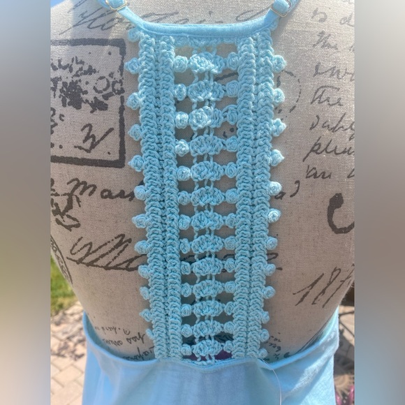 NWT Lilly Pulitzer Nya Tank Top/ Serene blue with fringe tassels/crochet t-back - Picture 6 of 10